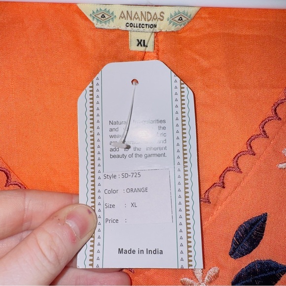 Anandas NWT Orange Sleeveless V Neck India Shift Dress size XL - Picture 3 of 6